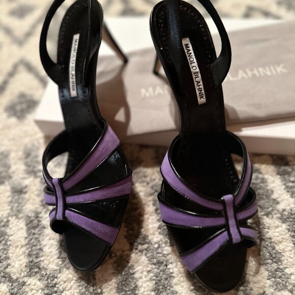 manolo blahnik black and purple leather sling backs sz 39 - Picture 2 of 9